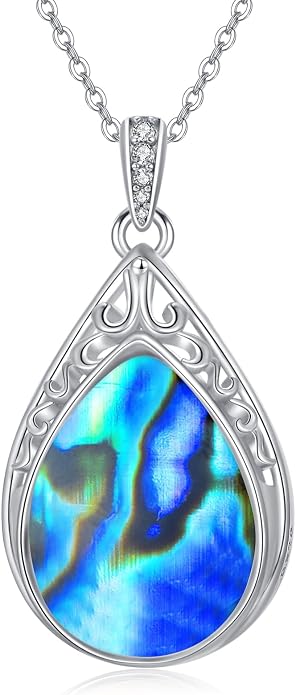 HPQQ Teardrop Necklace 925 Sterling Silver Filigree Gemstone Pendant Necklace Fine Jewelry Birthday Mother's Day Gifts for Women Her Mom