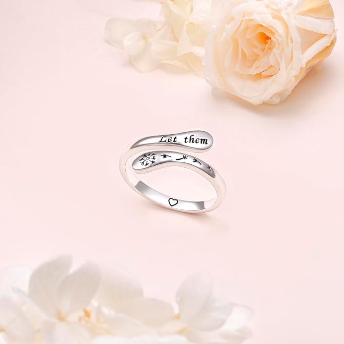 FLYOW Adjustable Inspirational Rings 925 Sterling Silver Band Ring Encouragement Jewelry for Women Teachers' Day Christmas Gift