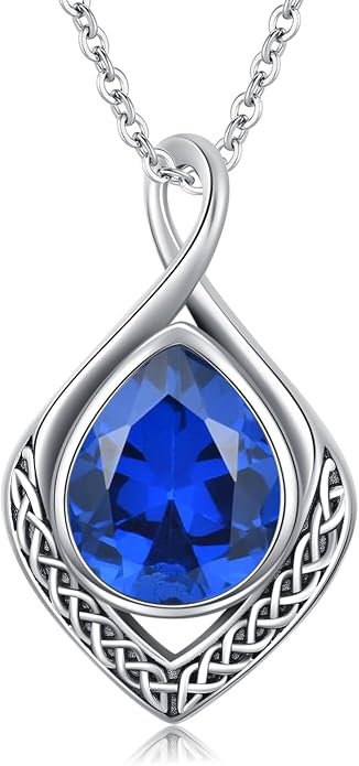 PELOVNY Celtic Knot Necklaces for Women 925 Sterling Silver Gemstone/Birthstone Teardrop Infinity Necklace Irish Celtic Pendant Jewelry Gifts for Mom Daughter Wife