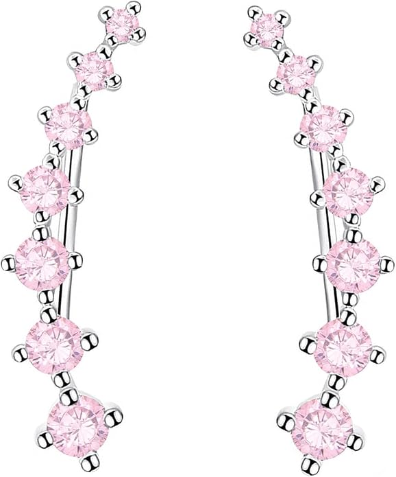 Climber Earrings for Women Ear Crawler Earrings White Gold Plated Cubic Zirconia Created Pink Tourmaline Earring Gifts for Women