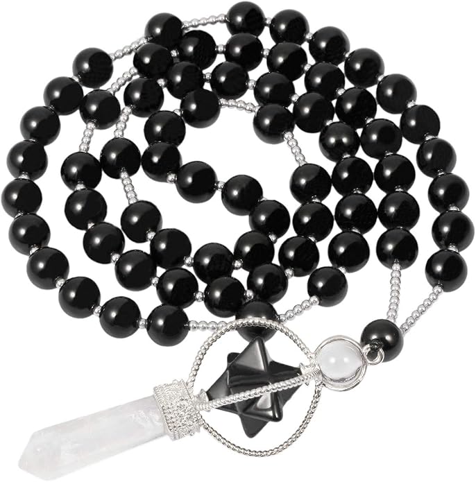 SUNYIK Natural Spinning Merkaba Star Chakra Pendant Necklace for Women Men, Hexagonal Prisms Stone Point Reiki Healing Crystal Magic Wand, 13.5"-14.5" Strand