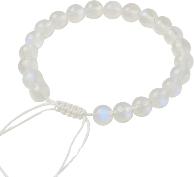 Amazing Gemstone Premium Rainbow Moonstone Bracelet for Women Men's Gifts - Protection Healing Crystal Bracelet - 8mm Gemstone Beaded Adjustable Bracelet Pulseras para Hombres Mujer Stocking Stuffers