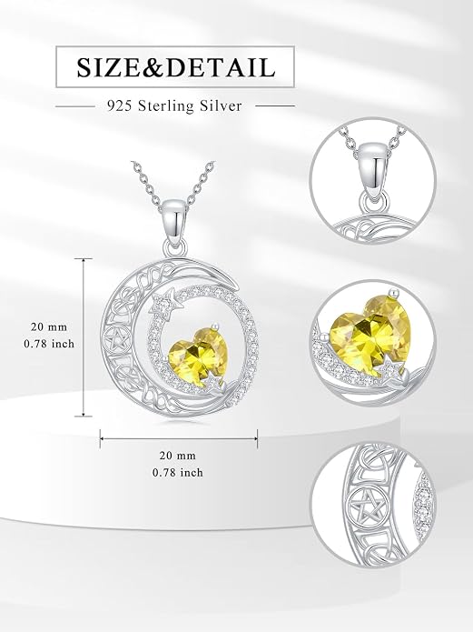 Dorunmo Heart Birthstone Necklace for Women 925 Sterling Silver Moon and Star Pendant Birthday Jewelry Gifts for Wife Her Daughter Mom