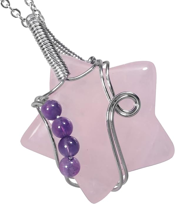 Nupuyai Natural Healing Crystal Star Stone Pendant Necklace for Women Handmade Wire Wrapped Crystal Quartz Pendant