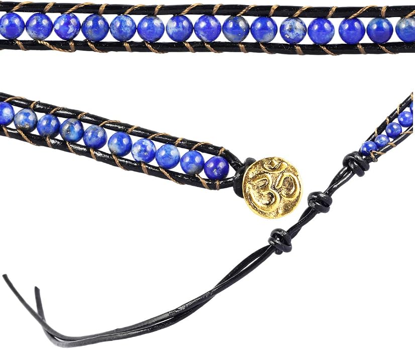 Nupuyai Handmade Leather Beaded Stone Wraps Bracelet Collection for Unisex