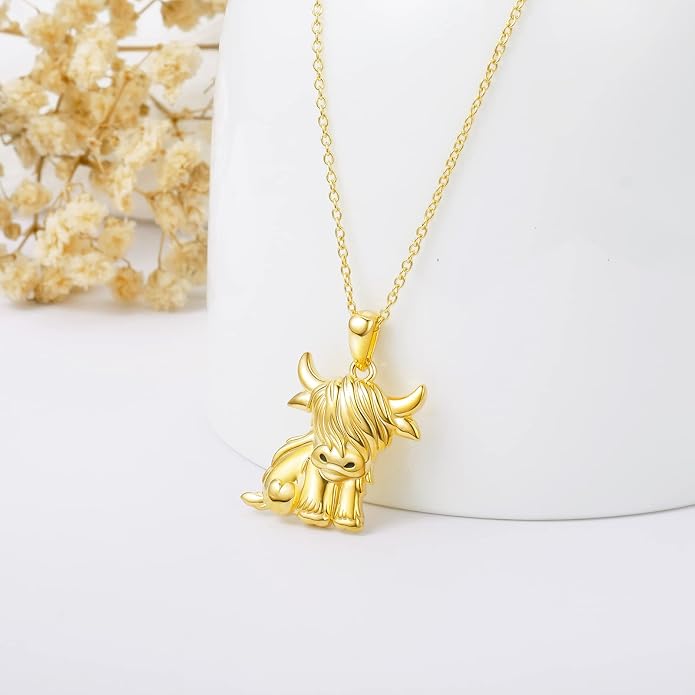 Highland Cow Gifts for Women 925 Sterling Silver Highland Cow Birthstone Necklace Fluffy Cow Jewelry Gifts Birthday Christmas