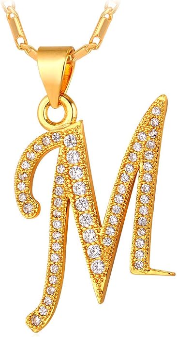 U7 Initial Necklace for Women, Gold/Platinum Plated CZ Crystal Letter A-Z Pendant Necklace, Shiny 20 Inch Name Chain Dainty Personalized Jewelry for Men Mom Wife Friend