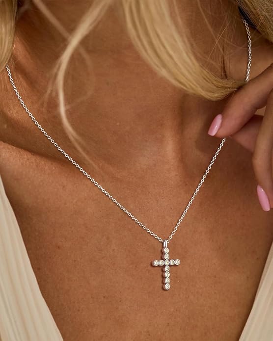 925 Sterling Silver 18 inch Birthstone Cross Pendant Necklace for Women Men