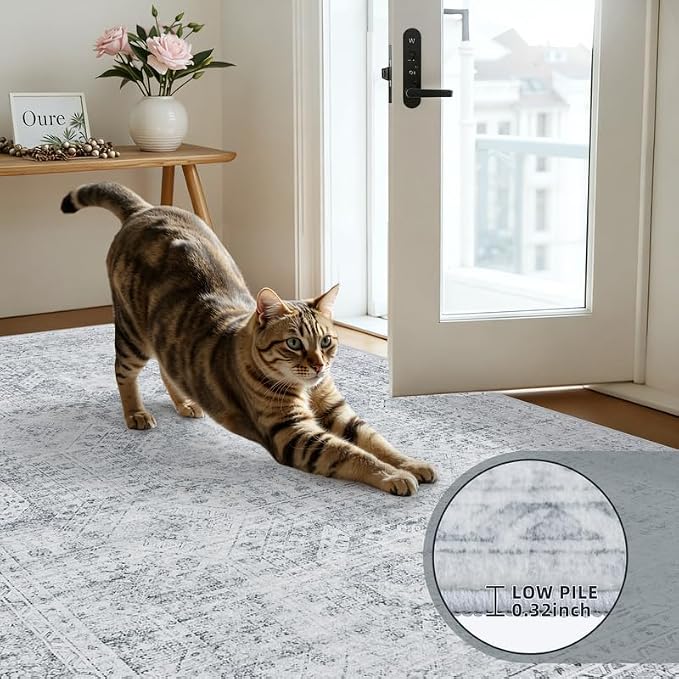 2'6''x8' Hallway Washable Runner Rug: Vintage Boho Neutral Kitchen Rug Soft Small Area Rug Indoor Floor Non-Slip Low Pile Carpet for Farmhouse Entryway Laundry Bathroom Bedroom Beside Rugs Gray