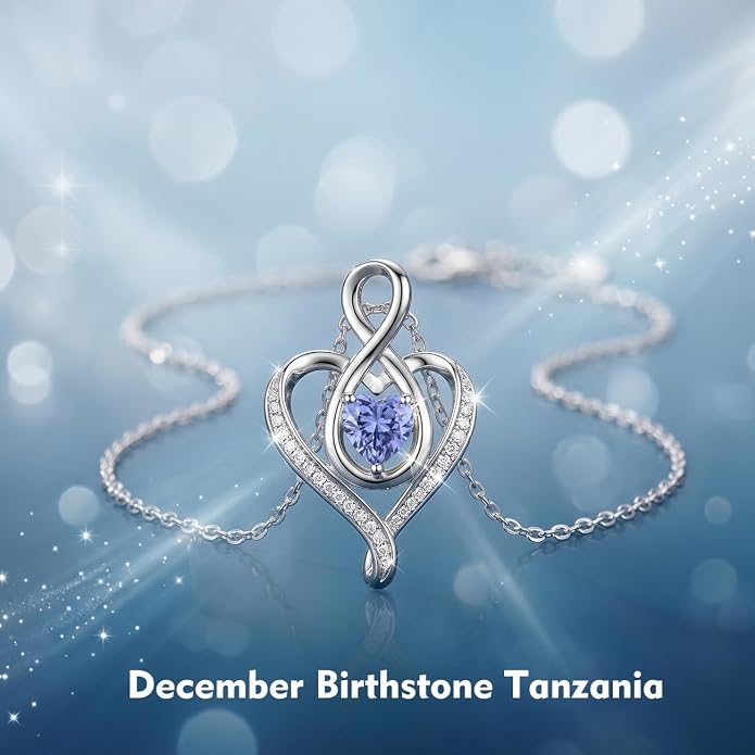 Birthstone Necklace for Women Heart Necklace S925 Sterling Silver Infinity Love Birthday Gifts for Mom Women Wife Girlfriend