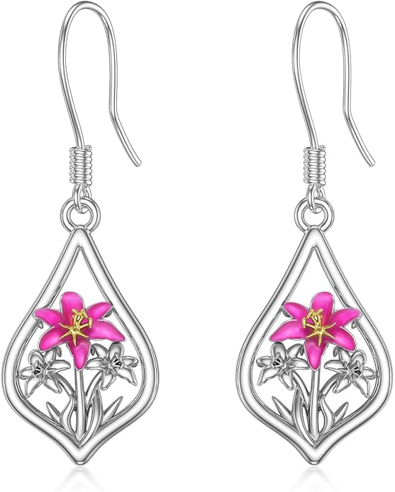WINNICACA Sterling Silver Dangle Drop Earrings for Women Mom Flower Leverback Earrings Jewelry Christmas Anniversary Birthday Gifts