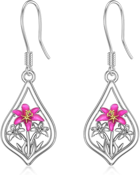 WINNICACA Sterling Silver Dangle Drop Earrings for Women Mom Flower Leverback Earrings Jewelry Christmas Anniversary Birthday Gifts