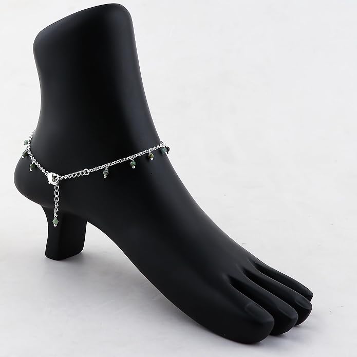 Natural Gemstone Beaded Dangle Anklets, Handmade Bohemian Jewelry, Micro-Faceted Stones Wicca & Reiki Healing Crystals, Silver Ankle Bracelet, Christmas Gift for Women, 9+1.50inch