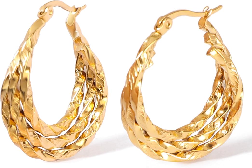 18K Gold Plated Hoop Earrings for Women Chunky Huggie Earrings Minimalist Gold Jewelry Valentine's Day Gift for Girlfriend Wife