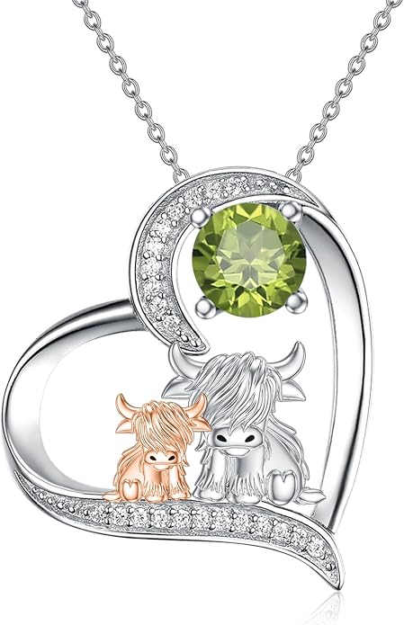 Highland Cow Gifts for Women 925 Sterling Silver Highland Cow Birthstone Necklace Fluffy Cow Jewelry Gifts Birthday Christmas