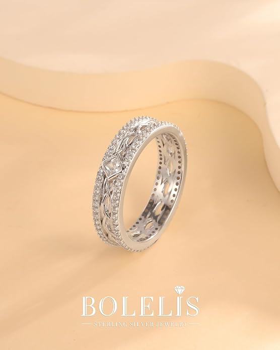 Celtic Eternity Wedding Bands Women - 925 Sterling Silver Cubic Zirconia Irish Promise Engagement for Her Size 5-9