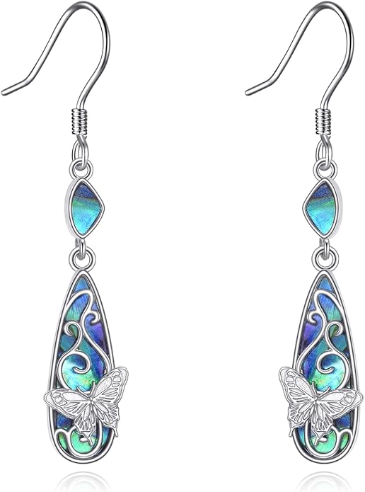 TIGER RIDER Abalone Shell 925 Sterling Silver Dangle Earrings Lightweight Filigree Dangle Drop Earrings for Women