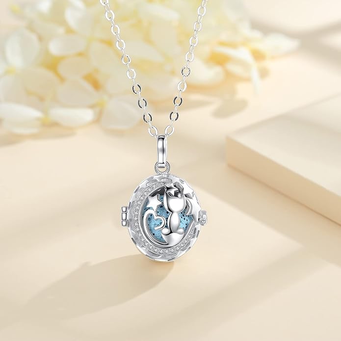 INFUSEU Aromatherapy Gifts Essential Oils Diffuser Jewelry for Women, Cute Animals Pendant Necklaces, 7 Lava Rocks Stones, 24" Chain