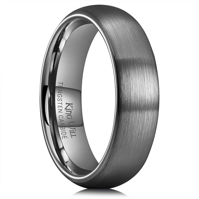 King Will Wedding Band for Men Women, 2/4/6/7/8mm Domed Matte Brushed Tungsten Carbide Rings, Solid/Dual Color Engagement Rings, Comfort Fit