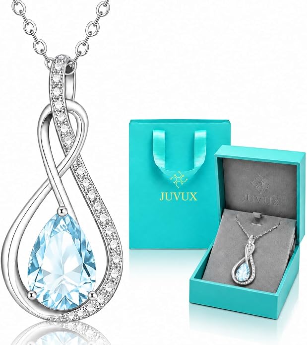 Birthstone Necklaces for Women Mothers - 925 Sterling Silver Dainty Infinity Cubic Zirconia Pendant Necklace Anniversary Birthday Christmas Gifts for Her Wife Mom Lady Daughter, Adjustable Chain