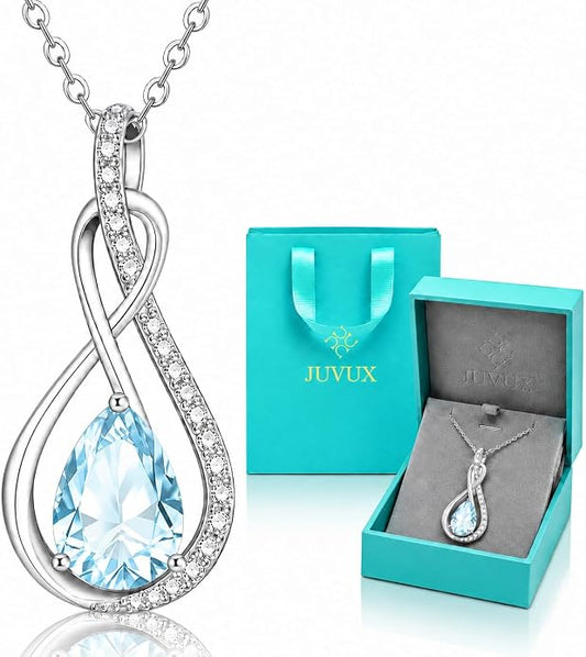 Birthstone Necklaces for Women Mothers - 925 Sterling Silver Dainty Infinity Cubic Zirconia Pendant Necklace Anniversary Birthday Christmas Gifts for Her Wife Mom Lady Daughter, Adjustable Chain