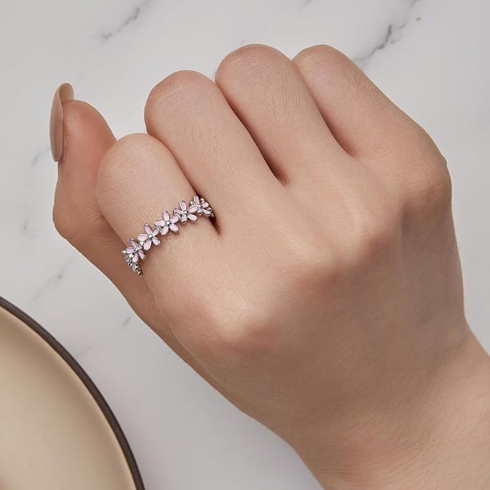 925 Sterling Silver Dainty Daisy Butterfly Paw Heart Eternity Rings Blue Flower Finger Rings for Women Stacking Promise Rings Gift Jewelry