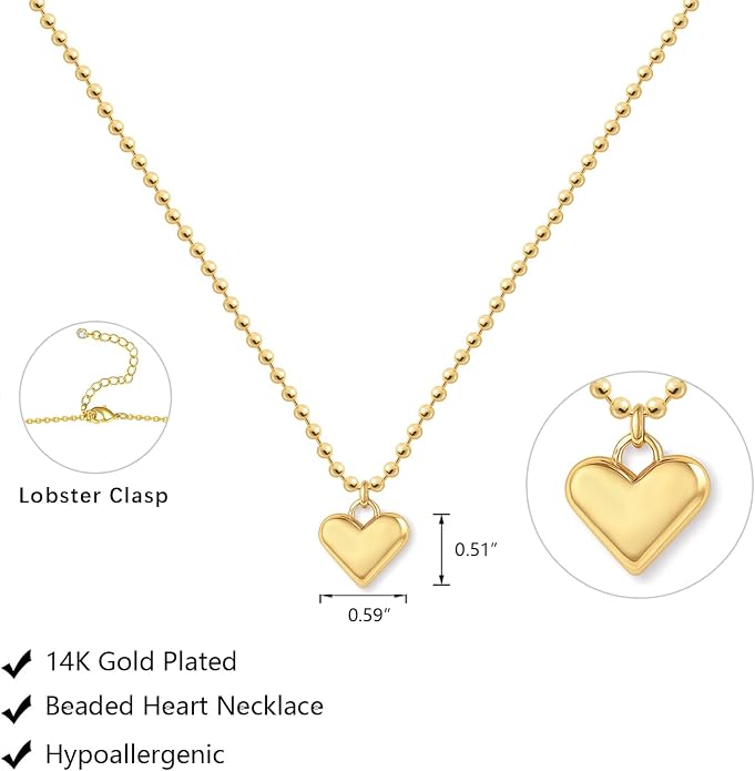 HERIER Cute Heart Necklace Dainty 18k Gold Plated Tiny Heart Pendant Choker Necklaces Small Gold Love Open Heart Chain Necklace for Women Simple Gold Necklace for Women Trendy Jewelry