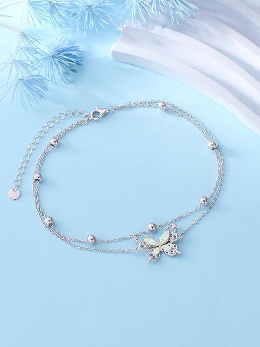 Ankle/Bracelet for Women Sterling Silver Sea Turtle/Butterfly/Mustard Seed/Sister/Sunflower/Elephant Gifts for Birthday Summer Beach Jewelry for Mom Wife Daughter Friend