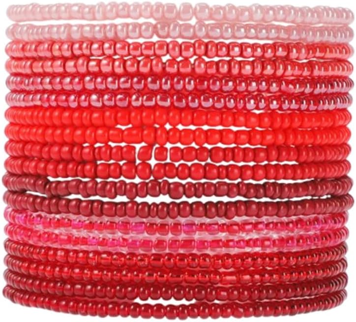 Boho Stackable Seed Beaded Bracelets for Women 18-20Pcs Colorful Handmade Multilayered Rice Bead Bracelet Set Summer Beach Bohemian Jewelry Gift
