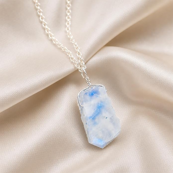 Raw Gemstone Dainty Pendant Necklace for Women, Trendy Healing Chakra Crystal, Birthstone Handmade 925 Sterling Silver Adjustable 18 inch Chain Jewelry, Birthday Gifts