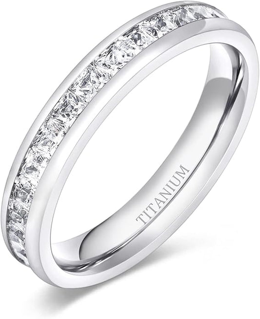 TIGRADE 2.5mm 4mm 5mm 6mm Titanium Ring Cubic Zirconia Engagement Ring Wedding Band Size 3 to 13.5