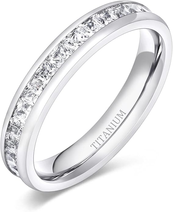 TIGRADE 2.5mm 4mm 5mm 6mm Titanium Ring Cubic Zirconia Engagement Ring Wedding Band Size 3 to 13.5