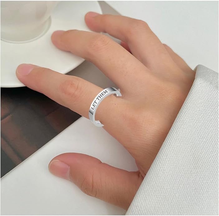 Let Them Ring Stainless Steel Engraving Inspirational Self Worth Motivation Ring for Sorority Sisters, Best Friends - Personality Friendship Jewelry for Women