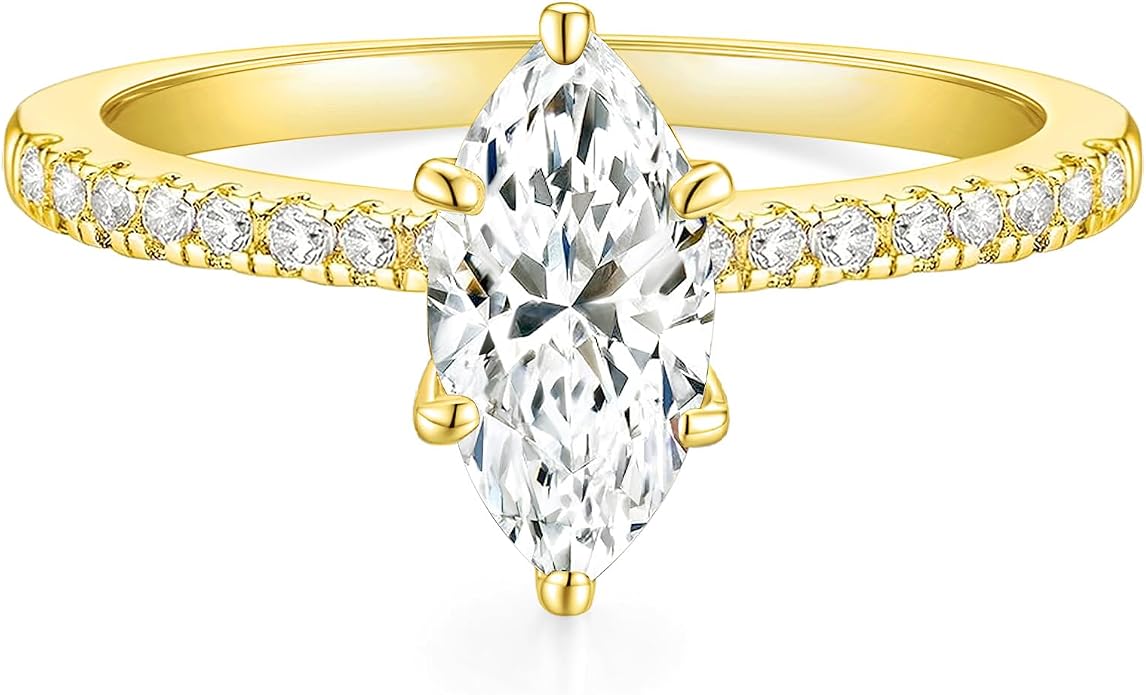 TIGRADE 2CT Engagement Ring for Women Marquise Cut Cubic Zirconia Wedding Band CZ Promise Anniversary Ring Size 3-12