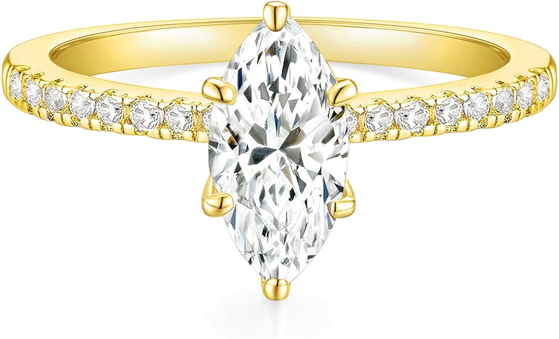TIGRADE 2CT Engagement Ring for Women Marquise Cut Cubic Zirconia Wedding Band CZ Promise Anniversary Ring Size 3-12