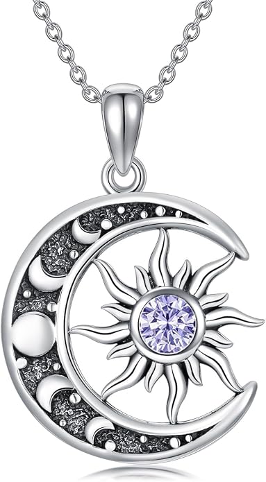 Sun and Moon Necklace 925 Sterling Silver Sun Moon Pendant Gemstone Jewelry Gifts for Women