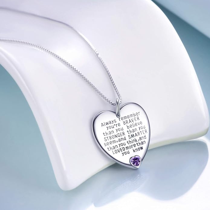 YFN Sterling Silver Always Remember You are Braver Than You Believe Jewelry Pendant Necklace Inspirational Gifts