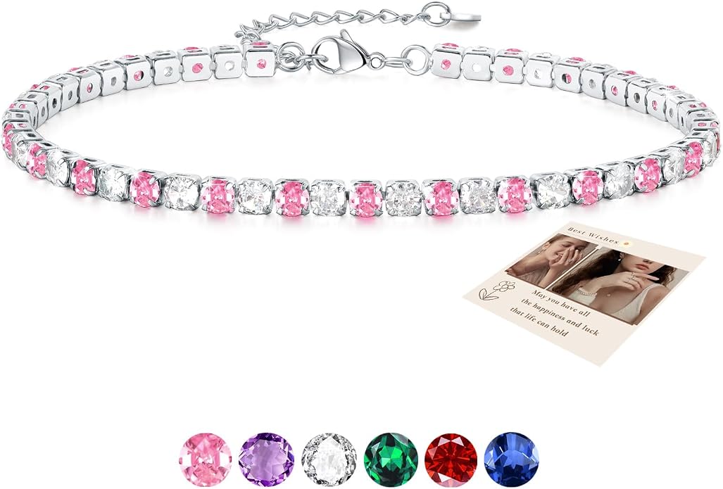 Sfoni Ankle Bracelet for Women, Adjustable Slider Anklet Sparkling Cubic Zirconia Summer Ankle Chain Anniversary Birthday Graduation Jewelry Gift for Women Men with Gift Card & Box