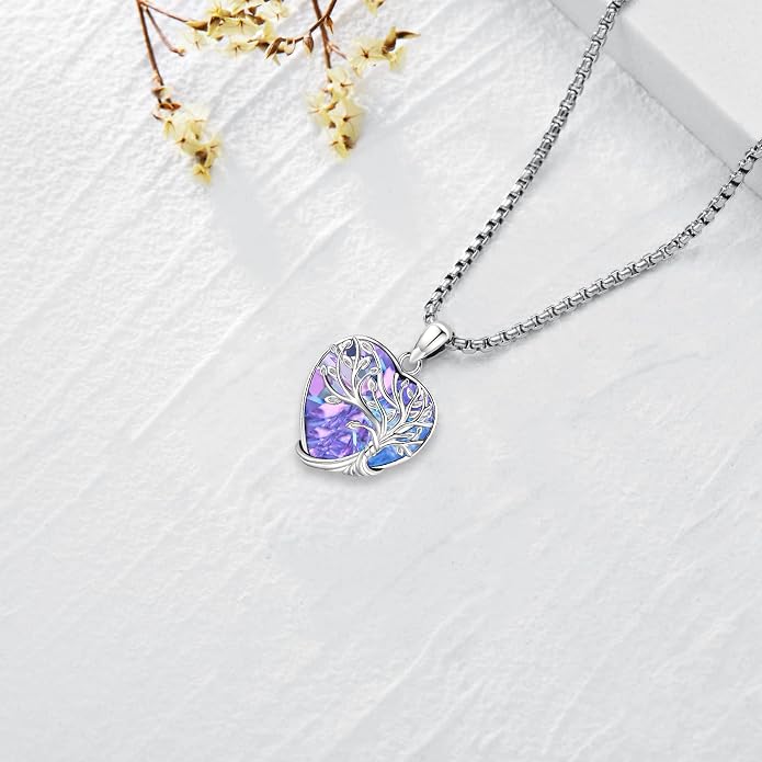 Jewelry Gifts - Tree of Life Necklace Sterling Silver Abalone Shell/Opal/Moonstone/Black Onyx/Turquoise/Malachite/Crystal Family Tree of Life Jewelry for Women Men