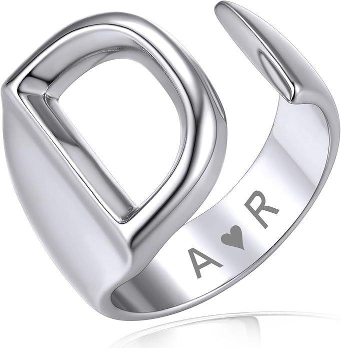 KeyStyle Bold Initial Letter Rings Adjustable, GoldChic Jewelry Women Gold Statement Ring Personalized Engraved Women’s Open Signet Ring for Party (Gold, White Gold, Black)