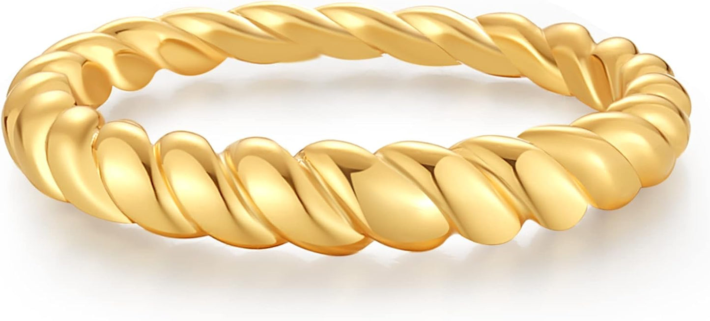 espere Thin Bubble Dome Ring | 18K Gold Plated Ribbed Dome Stackable Ring | Gold Thick Band Ring