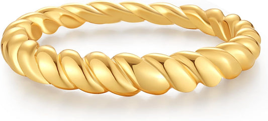 espere Thin Bubble Dome Ring | 18K Gold Plated Ribbed Dome Stackable Ring | Gold Thick Band Ring