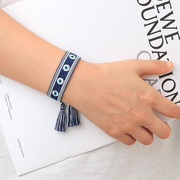 Evil Eye Woven Lover Friendship Bracelets Handmade Adjustable Tassel Friend Gift for Women An Elegant Talisman of Protection and Good Fortune