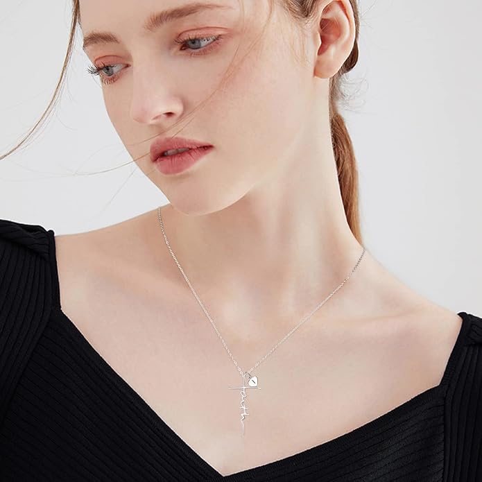 PRAYMOS Faith Cross Necklace for Women 925 Sterling Silver Pendant Necklace With Birthstone Initial Christian Religious Confirmation Baptism Mothers Day Gifts