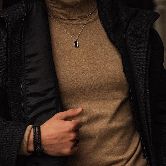 Forge & Foundry Men's Minimalist Stainless Steel and Solid Onyx Inlay Pendant | 21 Inch Rolo Chain | Design-Led Artisan Jewelry, from London
