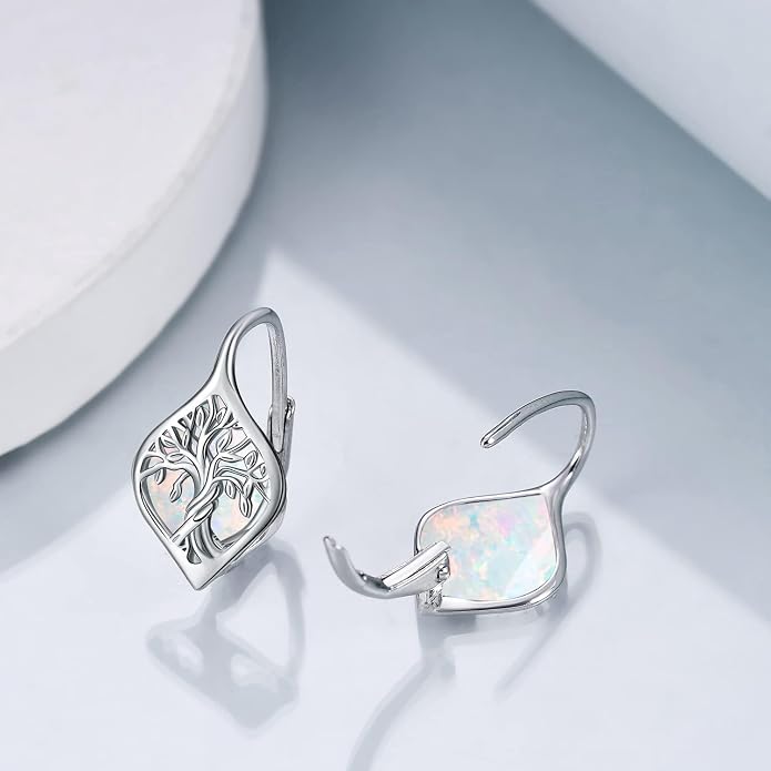 WINNICACA Leverback Earrings for Women 925 Sterling Silver Tree of Life Earrings Dangle Drop Turquoise Moonstone Moss Agate Heart Jewelry Gifts for Women Her Wife Anniversary Birthday Gifts