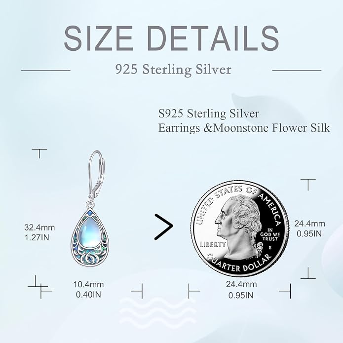 POPLYKE Filigree Moonstone Dangle Earrings 925 Sterling Sliver Teardrop Celtic Earrings Abalone Shell Filigree Jewelry for Women
