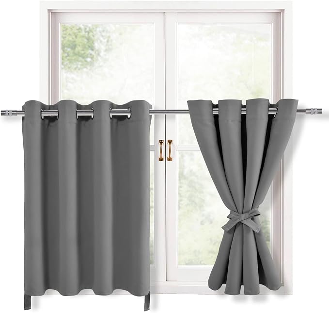 Hiasan RV Blackout Curtains for Bedroom, 52 x 30 Inches Long - Thermal Insulated & Light Blocking Window Curtains for Living Room, 2 Drape Panels Sewn with Tiebacks, Light Grey