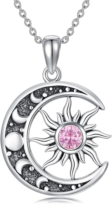 Sun and Moon Necklace 925 Sterling Silver Sun Moon Pendant Gemstone Jewelry Gifts for Women