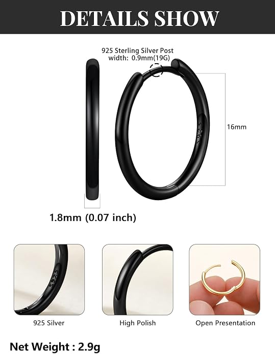 Silvora 14K Gold Plated Huggie Hoop Earrings for Women, Small Sterling Silver Hoops, Hypoallergenic Cartilage Earrings for Sensitive Ears 8/10/12/14/16/18/20MM